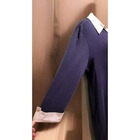 New Karen Scott Sport Navy And White Collared 1/4 Button 3/4 Sleeve Dress Sz L - Picture 3 of 6